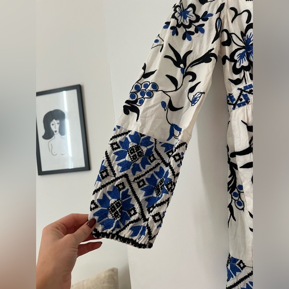 Anthropologie | Sweetheart Embroidered White and Blue Mini Dress - Picture 7 of 9